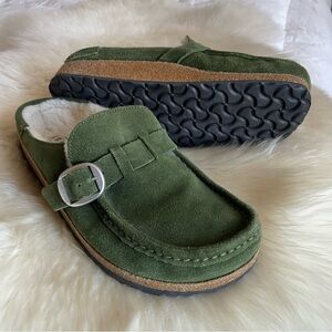 Birkenstock Green Suede Clogs
